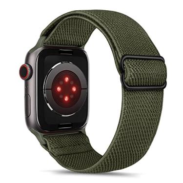 Imagem de Tasikar Sport Solo Loop compatível com correia Apple Watch 49 mm 45 mm 44 mm 42 mm, pulseira de substituição em nylon, trançada elástica ajustável para Apple Watch Ultra série 8/7/6/SE/5/4/3/2/1-Exército verde
