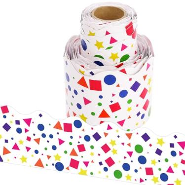 Imagem de wonmon Rolo de borda de quadro de avisos de formato colorido, acabamento de borda de quadro de avisos em forma de confete colorido para sala de aula de volta às aulas, escritório, parede, janela