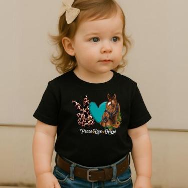 Imagem de Camiseta Algodão Infantil Estampa Love Peace Horse 023 Amor Paz Cavalo