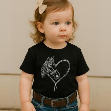 Imagem de Camiseta Blusa Infantil Modinha Estampa Cavalo Coração Lindo Fofo Amor