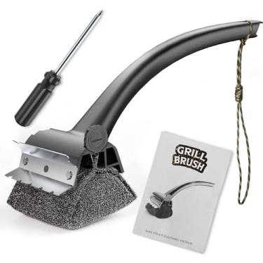 Imagem de Escova para churrasqueira sem cerdas – Escova de limpeza de grelha com cabeças substituíveis para grades de ferro fundido/aço inoxidável porcelana/gás/carvão, escova segura para churrasqueira externa