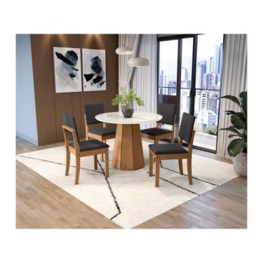 Imagem de Mesa de Jantar 4 Cadeiras Redonda Tampo de MDF com Vidro Moscato Kappe