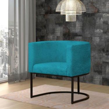 Imagem de Poltrona Reforçada Decorativa Sala Gabriela Base Ferro Preta Suede Azu