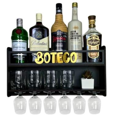 Imagem de Barzinho de Parede em MDF Compacto e Sofisticado com espaço para até 6 garrafas e porta copos (Preto - BOTECO)