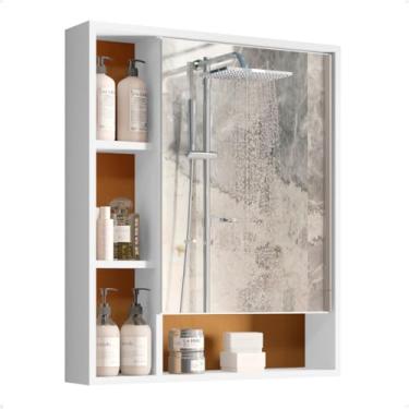 Imagem de Armário de Banheiro com Espelho Espelheira de Parede Multiuso em MDP/MDF, Design Moderno, com Prateleiras Internas, Ideal para Organização e Decoração (BRANCO)
