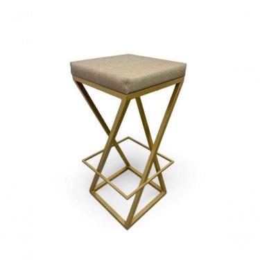 Imagem de Banqueta Zênite Estofada Metalon Dourado Bege - 75cm - Casa Decor Lis