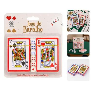 Imagem de Kit 2 Jogo Baralho Com 6 Dados Cartelado Poker Truco Buraco Azul Verme
