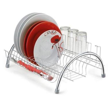 Imagem de Escorredor De Louça Inox 15 Pratos Com Porta Copos E Talheres Secador 