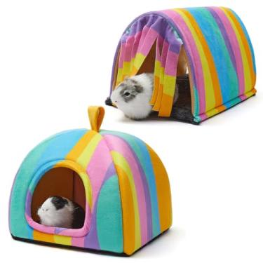 Imagem de TailoWag Túnel de cama grande e macio para porquinho-da-índia com cortina de porta, conjunto de 2 brinquedos de porquinho-da-índia, acessórios de gaiola para cama de coelho para animais pequenos