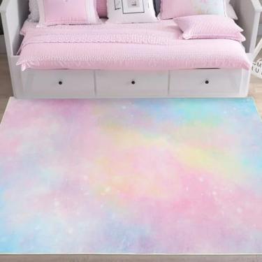 Imagem de Lacomfy Tapete infantil 9 x 1,5 m, tapete azul rosa para quarto de crianças, quarto de meninas, antiderrapante, macio, felpudo lavável, decoração de quarto de unicórnio pastel sonhador para sala de