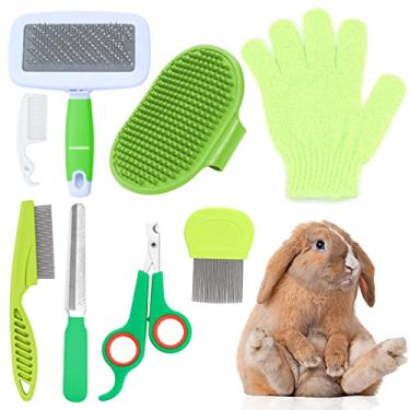 Imagem de VCZONE Kit de cuidados com animais pequenos rosa de 8 peças, kit de cuidados com coelho com cortador de unhas e lima para animais de estimação, pente de pulgas, escova de banho para shampoo para animais de estimação, escova de limpeza para animais de estimação, escova de limpeza para animais de esti