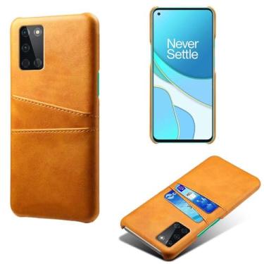 Imagem de Capas Compatível com Oneplus 8T,Caso de couro PU-Tampa de telefone a prova de choque com 2 slots de cartão,Proteção anti-impressão digital e anti-gota-Yellow