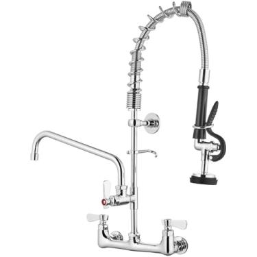 Imagem de GBBNE Torneira de cozinha comercial com pulverizador de puxar para baixo Torneira de pia de cozinha central de 20 cm Suporte de parede com bico giratório adicional cromado polido 63,5 cm de altura