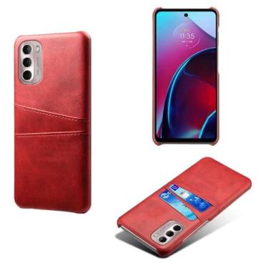 Imagem de Capas Compatível com MOTO G Stylus 2022,Caso de couro PU-Tampa de telefone a prova de choque com 2 slots de cartão,Proteção anti-impressão digital e anti-gota-Red