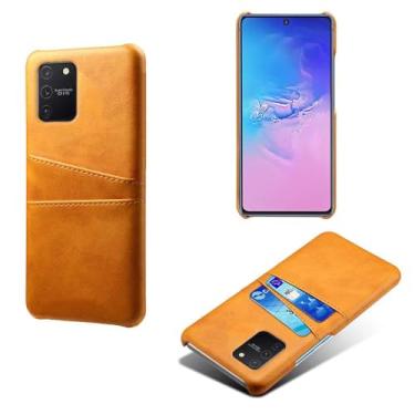 Imagem de Capas Compatível com Samsung Galaxy M80s,Caso de couro PU-Tampa de telefone a prova de choque com 2 slots de cartão,Proteção anti-impressão digital e anti-gota-Yellow