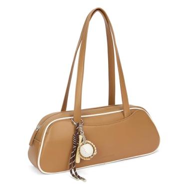 Imagem de BOSTANTEN Bolsa tiracolo de beisebol para mãe esportiva pequena bolsa de ombro feminina de couro vegano para eventos, Z01-Marrom, Medium, Bolsa de ombro