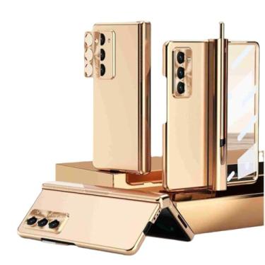 Imagem de Capa para Samsung Z Fold 6 com proteção de dobradiça e revestimento S Pen, vidro temperado, suporte rígido para celular (para Samsung Z Fold 6/dourada)