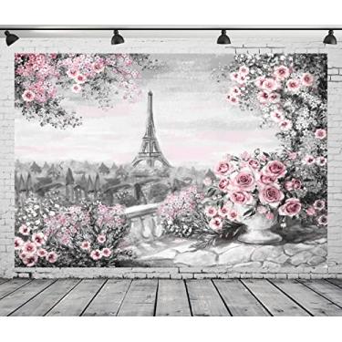 Imagem de CORFOTO Tecido de 3 x 2,4 m Torre Eiffel, pano de fundo, pintura a óleo, decoração de festa temática de Paris, decoração de chá de bebê, crianças, adultos, viagens, sessão de fotos, adereços de cabine