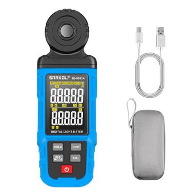 Imagem de SNAKOL Medidor de iluminação espectral, medidor digital de alta precisão, medidor portátil de temperatura ambiente, alcance de até 300.000 lux, luxímetro com tela LCD colorida de 4 dígitos (SK-8301A)