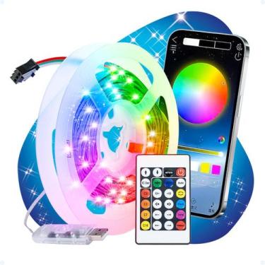 Imagem de Fita Led RGB Programável 5m Fonte USB Quarto 5V Controle APP - Hxt