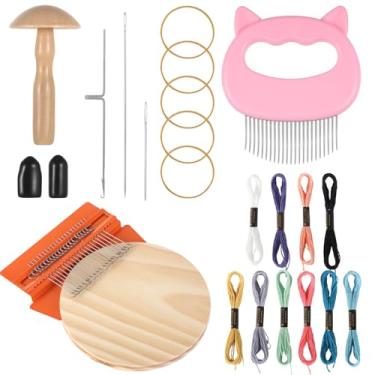 Imagem de Kit de darning Loom Speedweave, mini tear de madeira com 21 ganchos com ovo, pente e cogumelo para reparo, kit de mini máquina de tecelagem para iniciantes, amantes de costura