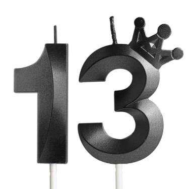 Imagem de Velas de aniversário de 13 anos para bolo, número 13 velas pretas com coroa, design 3D, enfeite de bolo de aniversário para meninos e meninas, festa de aniversário, casamento, celebração, suprimentos