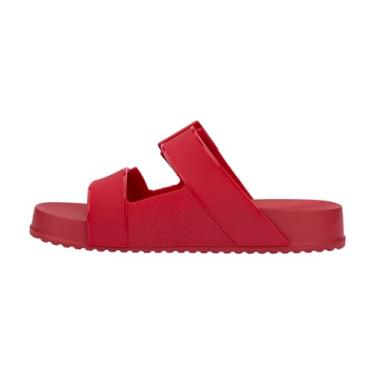 Imagem de Melissa Slide de conexão confortável – Sandálias femininas modernas com padrão de textura de pele de cobra, fivela ajustável – Sola leve de EVA – Deslizantes elegantes e confortáveis, Vermelho, 34