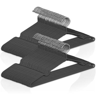 Imagem de Kit 100 Cabides Adulto Metal Emborrachado Antiderrapante para Roupas, Blusas e Calças (Preto)