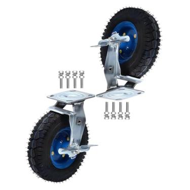 Imagem de 2pcs Rodízio Industrial Pesado, Rodízios Giratórios Sem Ruído Com Freio Resistente Ao Desgaste 6/8/10in Rodízio Fixo Pneumático, Para Carrinho/vagão Utilitário De Jardim, 6IN-swivel