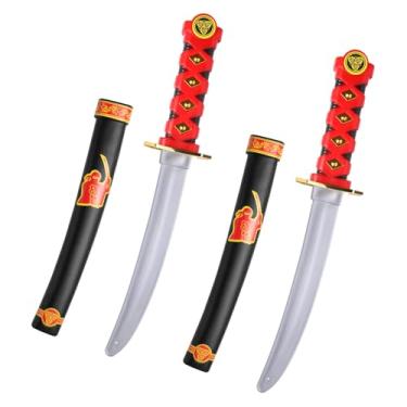 Imagem de BSADIY 2 peças de espada de samurai de plástico com bainha, espadas ninja Katana brinquedo acessórios de fantasia de Halloween para meninos, 48 cm de comprimento (vermelho)