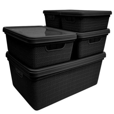 Imagem de Kit 5 Caixas Organizadoras Cesto Tampa Multiuso 1,8l 5l 15l Resistente
