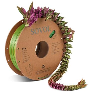 Imagem de Sovol Filamento De Seda Pla Tricolor Co-Extrusão 1,75Mm, Impressora 3D 1Kg/2,2Lbs, Material Coextrusão 3 Em 1 Brilhante Dourado Verde Rosa Vermelho +/-0,03Mm