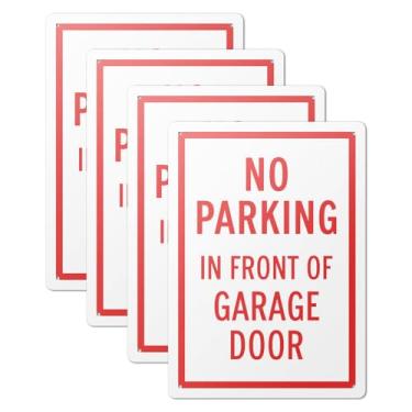 Imagem de 101SignCity Placa de estacionamento de alumínio de 25,4 cm x 35,5 cm para empresas, armazéns, propriedades privadas e residências - "Sem estacionamento na frente da porta da garagem" - pacote com 4