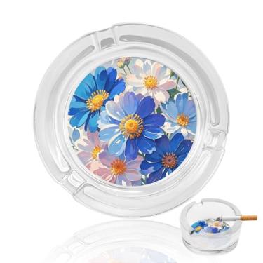 Imagem de Cinzeiro de vidro de cristal de flores em aquarela brilhante, cinzeiro redondo resistente para fumar cinzeiro portátil decorativo moderno para uso em casa, escritório, interior, exterior, pátio