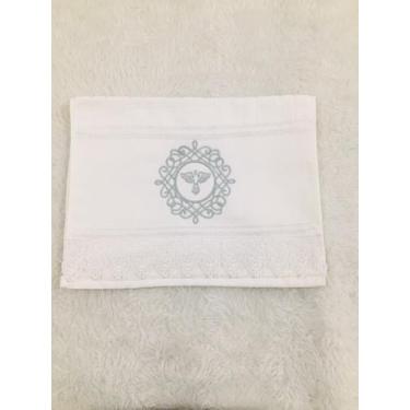 Imagem de Toalha de lavabo  Bordada Espírito Santo Branco/Prata - DaniBordados