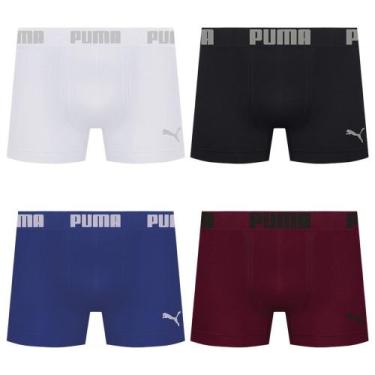 Imagem de Kit 4 Cuecas Puma Boxer Sem Costura Masculina, Branco, Preto, M