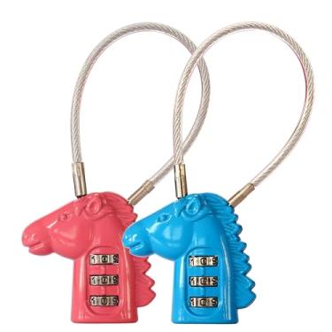 Imagem de Cadeado de cadeado de 3 dígitos em forma de cavalo para academia, escola, malas, malas, bolsas de computador, mochilas escolares, mochilas, armários, gavetas, kit de ferramentas e armários (2 peças