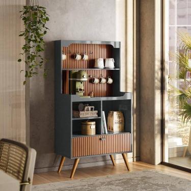 Imagem de Cantinho Do Café Rubi - 1 Porta Basculante E Pés Em Madeira Cinza Perolizado-tauari Ripado - Lukaliam Móveis Cinza Perolizado-tauari Ripado