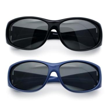 Imagem de SA106 Óculos de sol polarizados para crianças/crianças pequenas de 48 mm, [Pacote com 2] Preto e azul, 48mm
