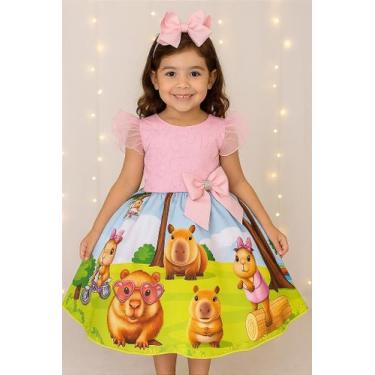 Imagem de Vestido Temáticos Infantil Luxo Capivara - Fabuloso Ateliê, 1, Rosa