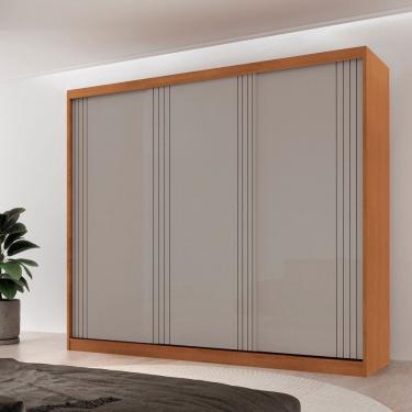 Imagem de Guarda-roupa Casal 100% Mdf 3 Portas de Correr 4 Gavetas e 6 Prateleiras Chile NATURALLE / OFF WHITE