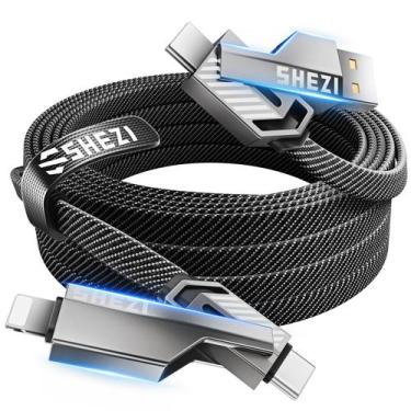 Imagem de Cabo USB C SHEZI 4 em 1 60 W 3 m de nylon trançado para iPhone cinza