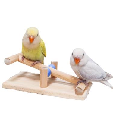 Imagem de CXYYXF Gangorra para pássaros, brinquedo de equilíbrio de madeira para gaiola, calopsitas, periquitos, mesa de pássaros, brinquedos de treinamento para entretenimento, alívio da ansiedade (brinquedo