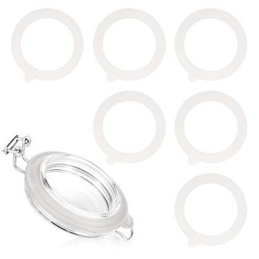 Imagem de Pacote com 6 gaxetas de silicone para frascos de vidro 9,4 cm anéis de vedação de borracha branca hermética de silicone junta de substituição hermética à prova de vazamento para frascos de conserva