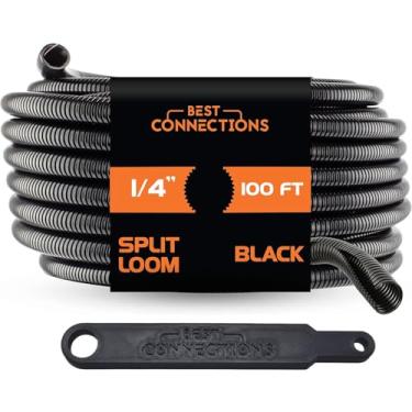 Imagem de BEST CONNECTIONS 1/10.2 cm x 30.5 m Tear de arame dividido tubulação flexível com ferramenta de instalação - Mangas de cabo de proteção para fios elétricos domésticos automotivos, conduíte resistente