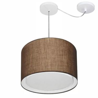 Imagem de Lustre Pendente Cilíndrico Com Desvio De Centro Vivare Md-4306 Cúpula Em Tecido 40x30cm - Bivolt Café 127/220v