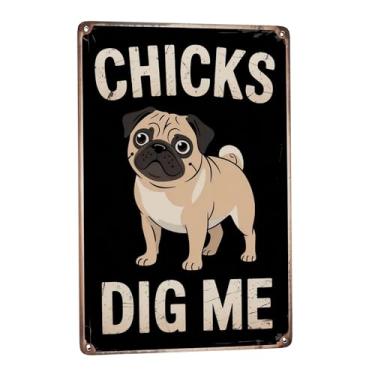 Imagem de LifeWheel Camiseta vintage Pug Páscoa para crianças, placas de parede, decoração de quarto, 20 x 30 cm, pôster de decoração de parede exclusivo, presente para crianças, decoração de banheiro, estética