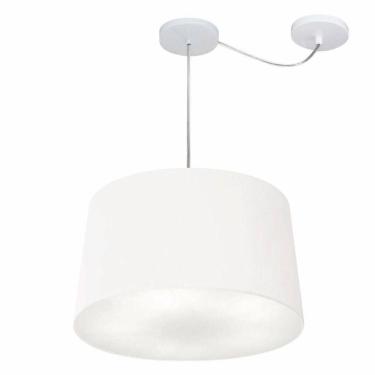 Imagem de Lustre Pendente Cone Com Desvio De Centro Vivare Md-4281 Cúpula Em Tecido 40x45cm - Bivolt Branco 127/220v