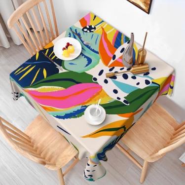 Imagem de Baocicco Toalha de mesa multicolorida com folhas 152 x 152 cm, quadrada, abstrata, estilo boêmio, floral, toalha de mesa de poliéster, vintage, para piquenique, piquenique, mesa de café