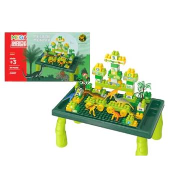 Imagem de Mega Inblok Mesa de Montar Dinossauros, Verde e Amarelo, 80 Peças, Base com Pernas, Brinquedo Educativo para Crianças Acima de 3 Anos
